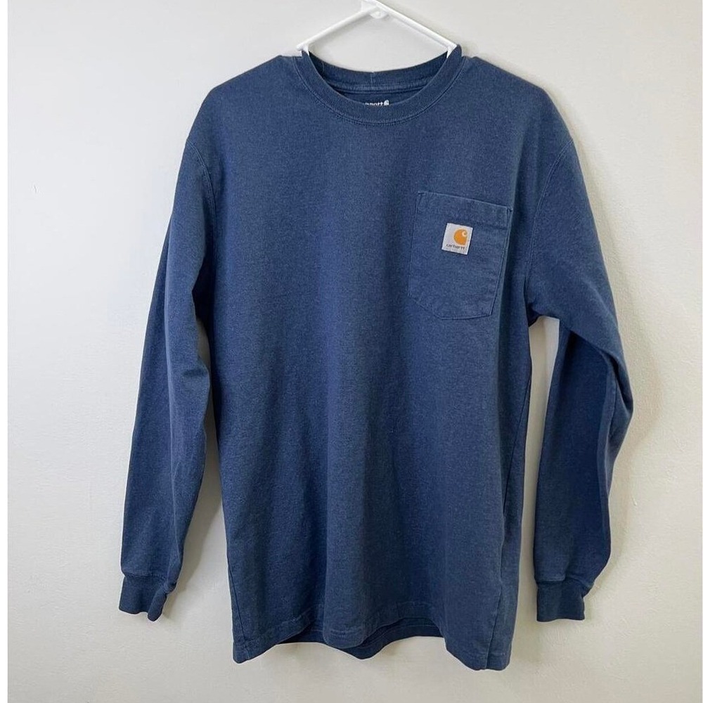 Carhartt Long Sleeve T-Shirt Navy Blue Loose Fit Pocket Logo TK0126-M Size M‎